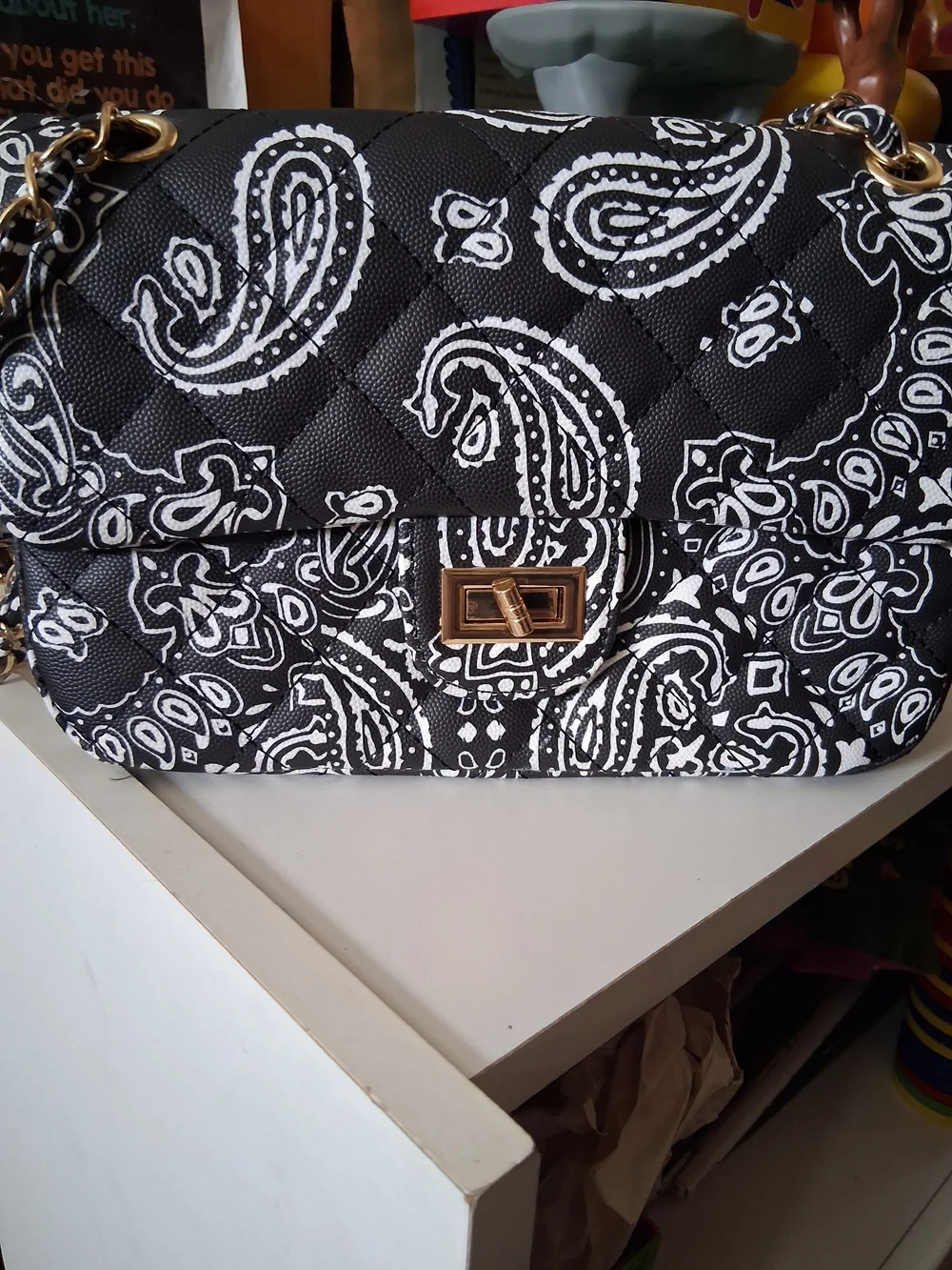 Quilted Black & White Paisley Crossbody Bag NWOT